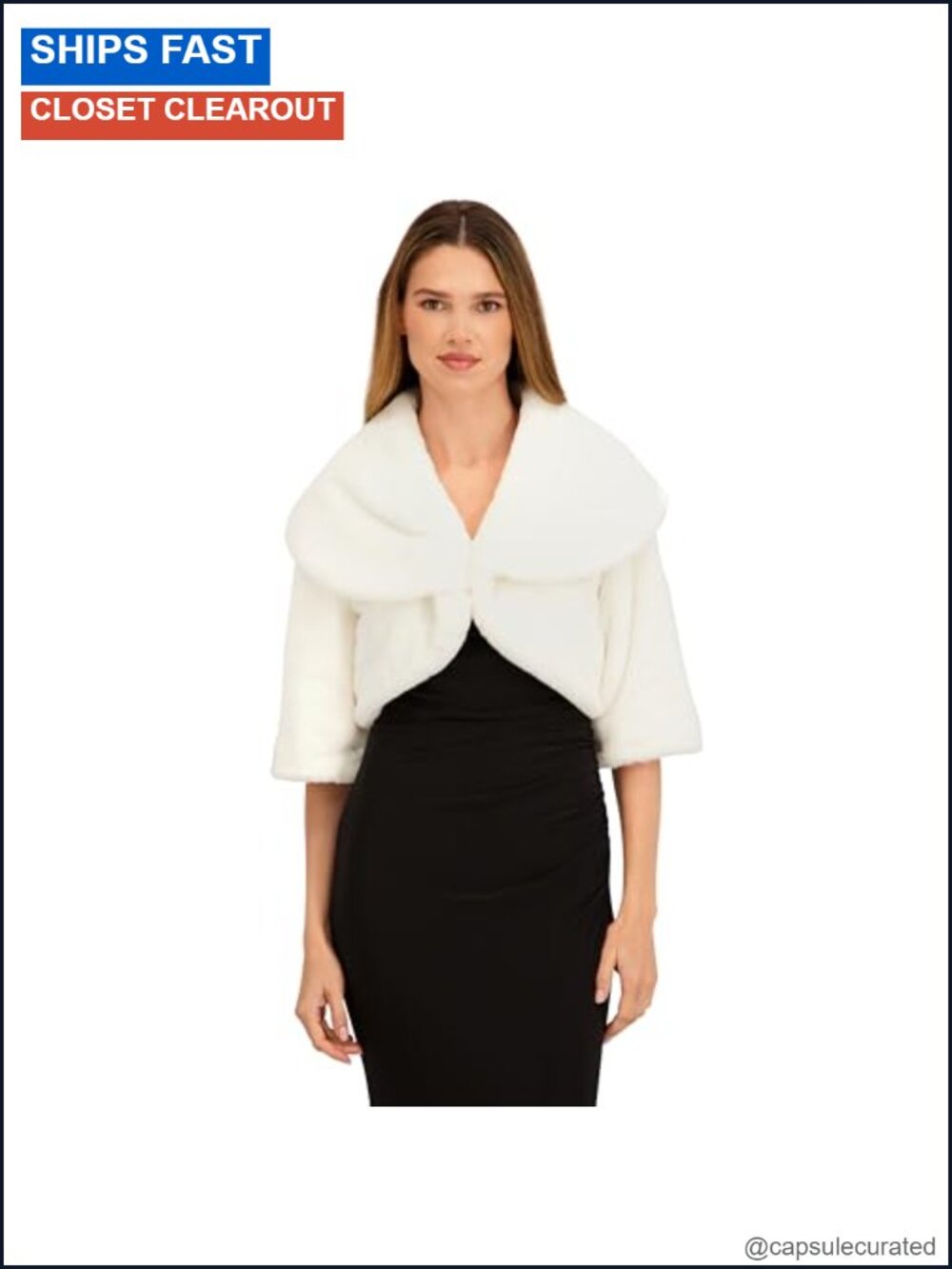 Faux Fur Shrug Cropped Evening Wrap Wedding Formal Cover-Up